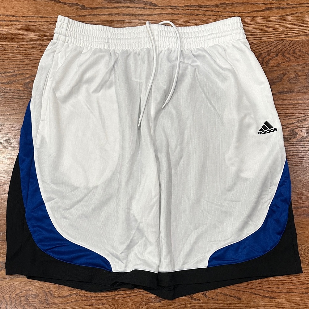 Adidas Men's White Blue and Black Basketball Shorts XL